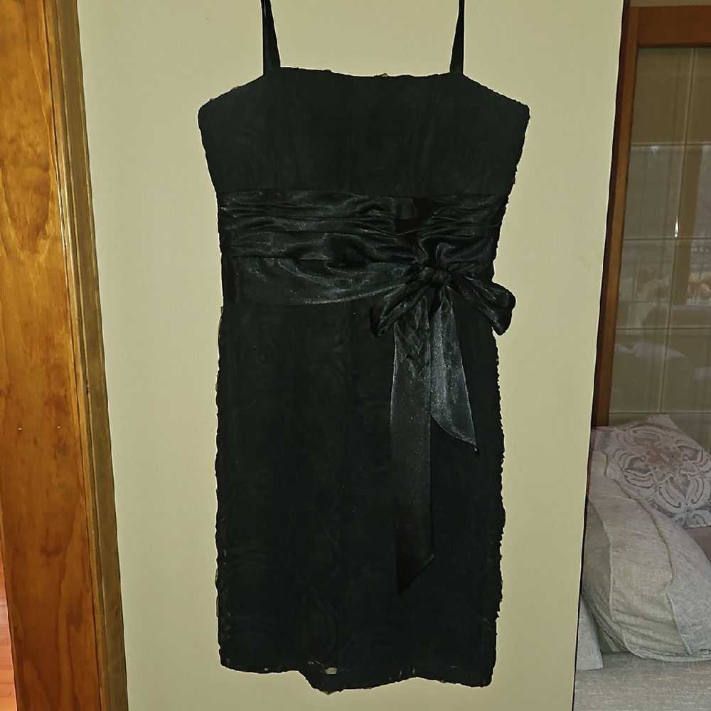 R&M Richards Black Mini Dress with Bow Detail